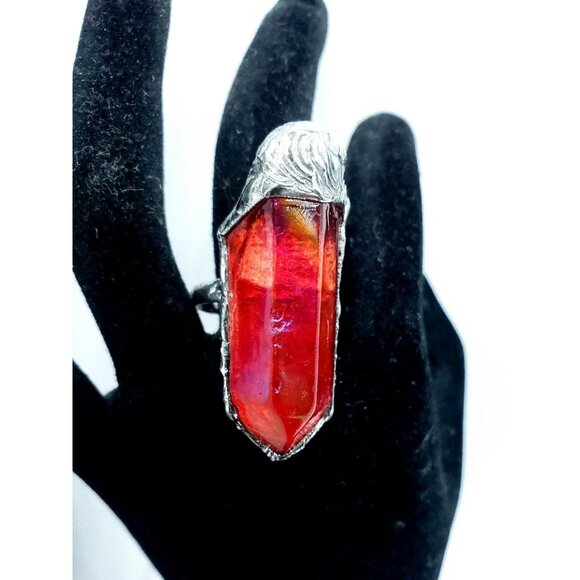 Red aura quartz crystal ring - Picture 12 of 12